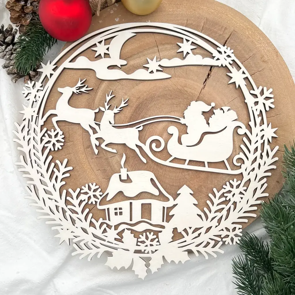 Türkranz aus Holz mit Weihnachtsmotiv – Geschenkauslieferung