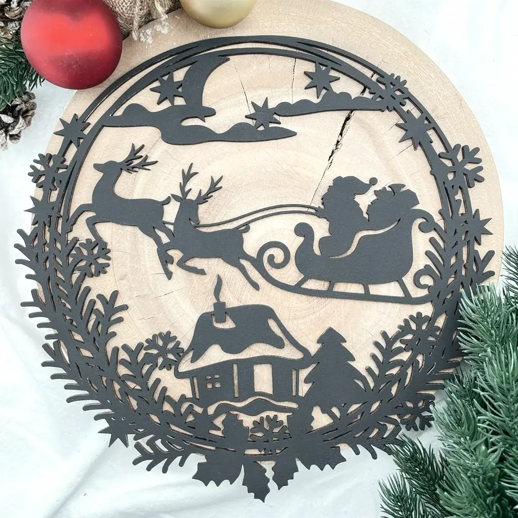 Türkranz aus Holz mit Weihnachtsmotiv – Geschenkauslieferung