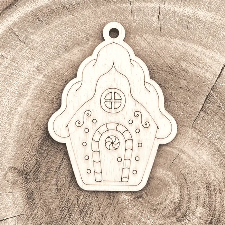 Weihnachtsanhänger aus Holz – Lebkuchenhaus rund