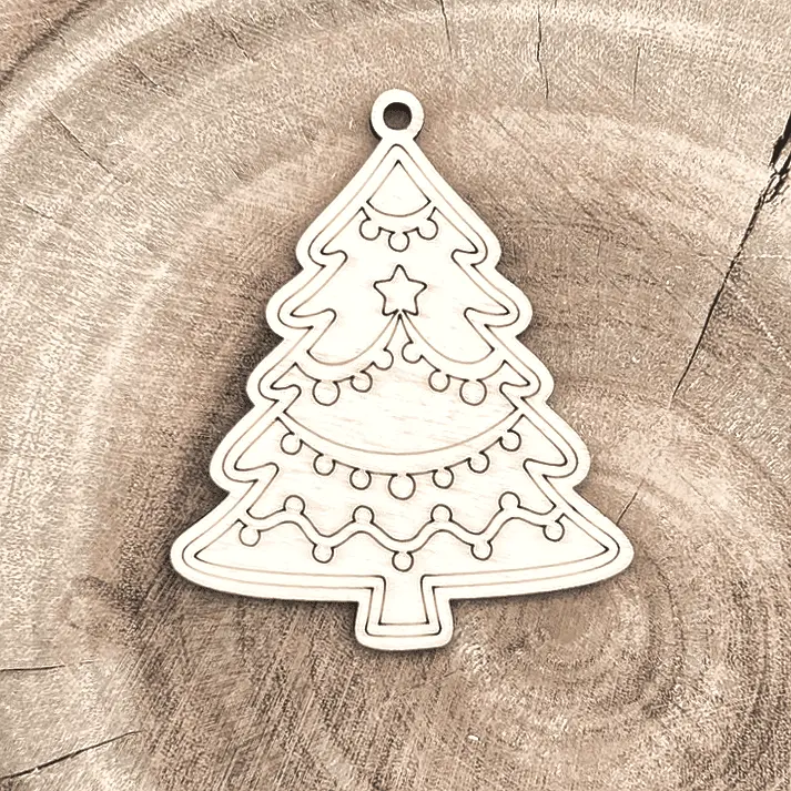 [A01108] Weihnachtsanhänger aus Holz – Weihnachtsbaum mit Girlande zum Anmalen
