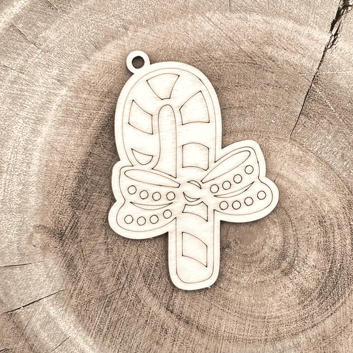 Weihnachtsanhänger aus Holz – Zuckerstange mit Schleife zum Anmalen