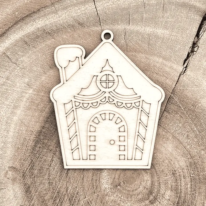 Weihnachtsanhänger aus Holz – Lebkuchenhaus eckig