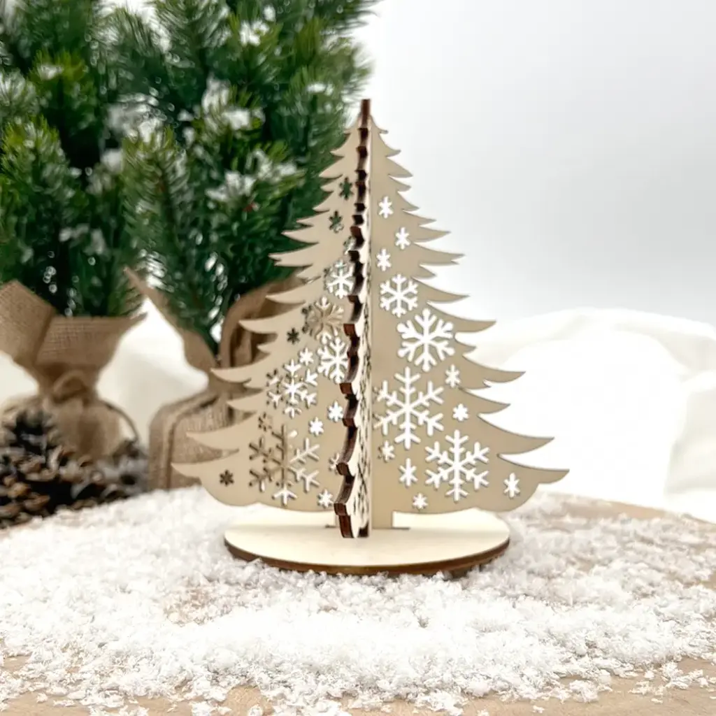 [A01280] 3D-Weihnachtsbaum aus Holz – Flockentanne