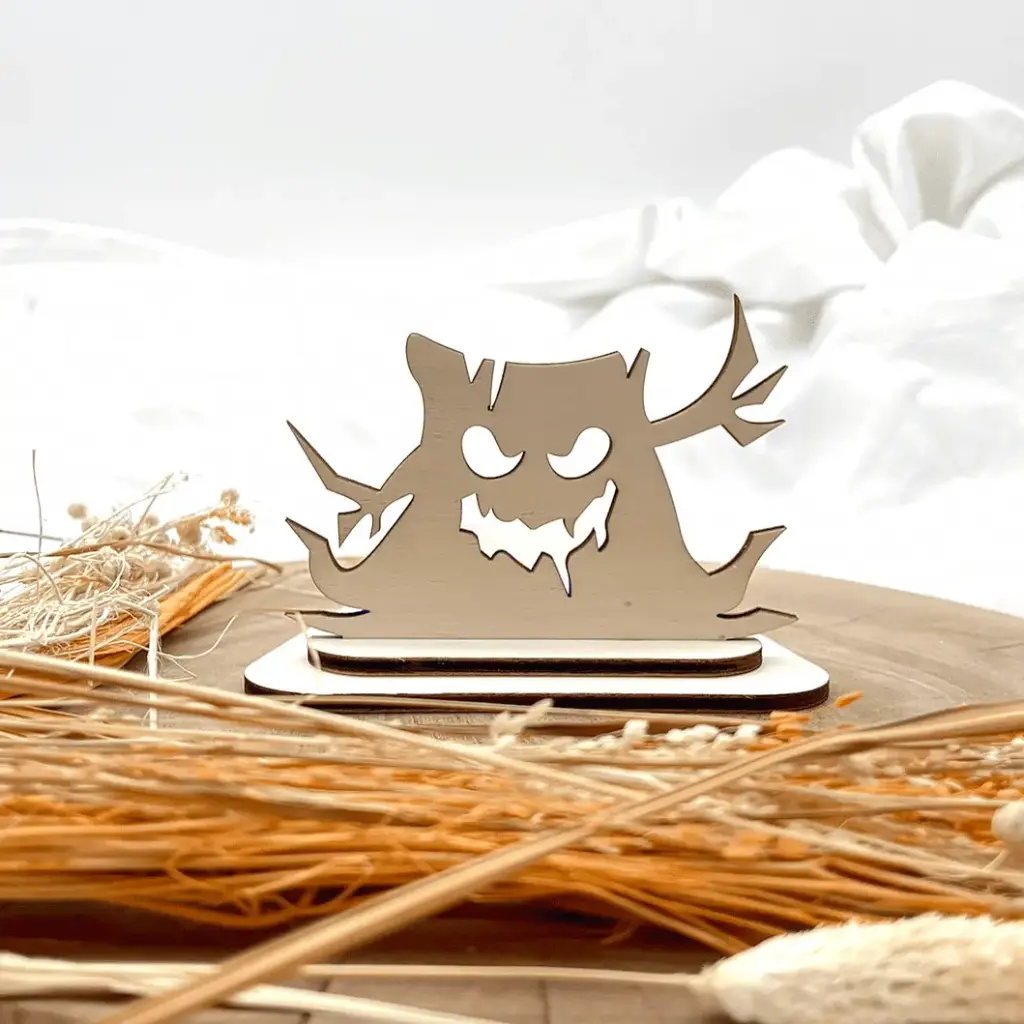 [A01216] Halloween Kerzenpodest aus Holz – Gruselbaum (Natur)