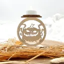 Halloween Teelichthalter aus Holz – Düsterer Kürbisgeist
