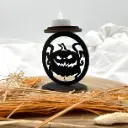 Halloween Teelichthalter aus Holz – Düsterer Kürbisgeist