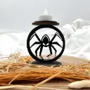 Halloween Teelichthalter aus Holz – Schreckensspinne