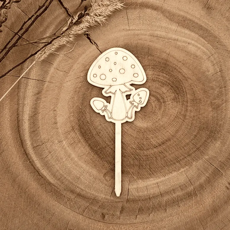 [A01203] Herbst-Pflanzenstecker Glückspilz aus Holz – niedliche Herbstdeko