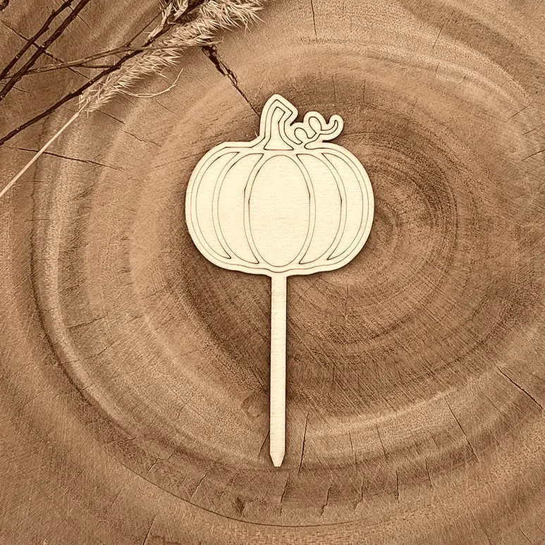 Herbst-Pflanzenstecker Kürbis aus Holz – minimalistische Herbstdeko
