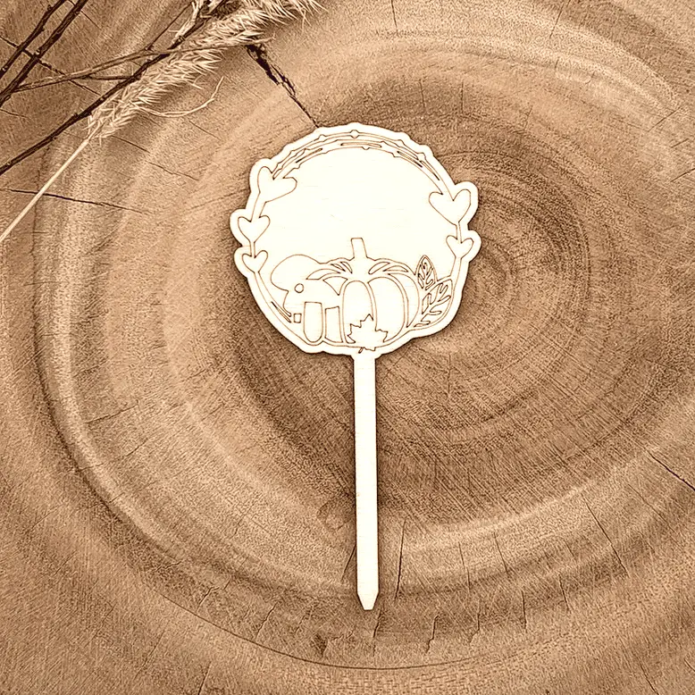 [A01205] Herbst-Pflanzenstecker Kürbiszauber aus Holz – Deko für Blumentopf