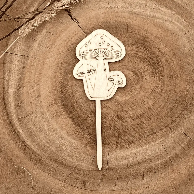 [A01202] Herbst-Pflanzenstecker Pilzfreude aus Holz – schlichte Herbstdeko