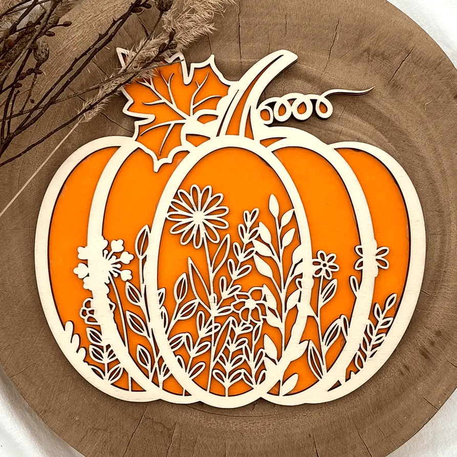 Kürbisdeko - Kürbisblatt und Blumenpracht