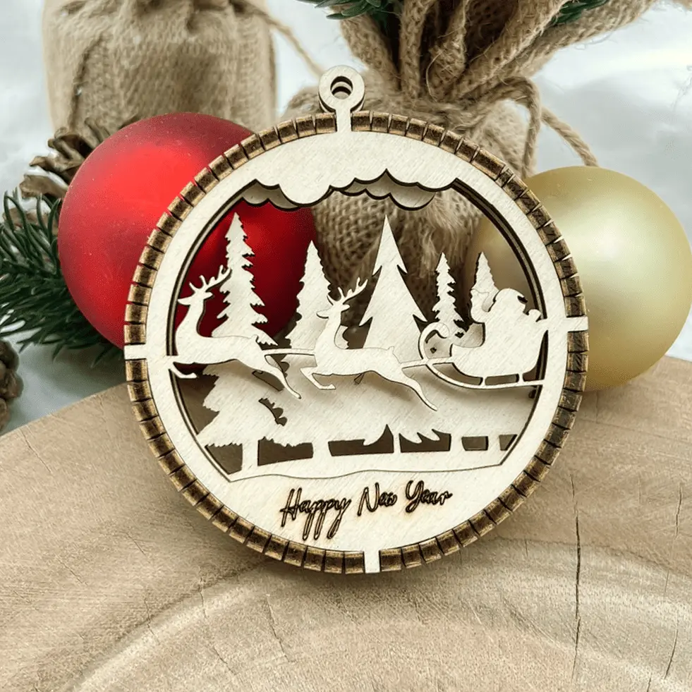 3D-Christbaumschmuck aus Holz – Wald der Winterträume