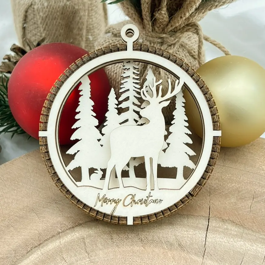 3D-Christbaumschmuck aus Holz – Frosthirsch