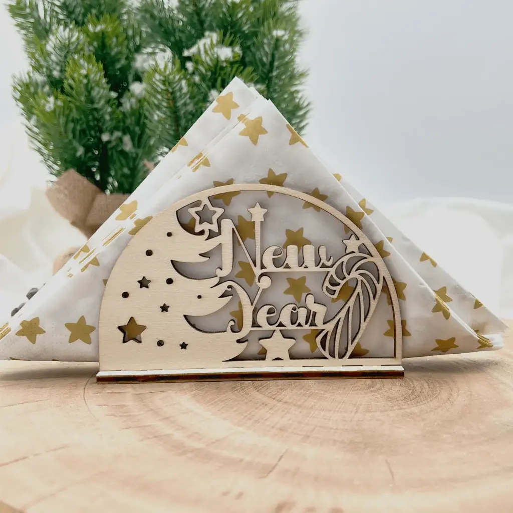 Serviettenhalter aus Holz – Frohes Neues Jahr
