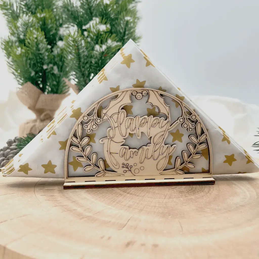 [A01299] Serviettenhalter aus Holz - Fröhliche Familienzeit