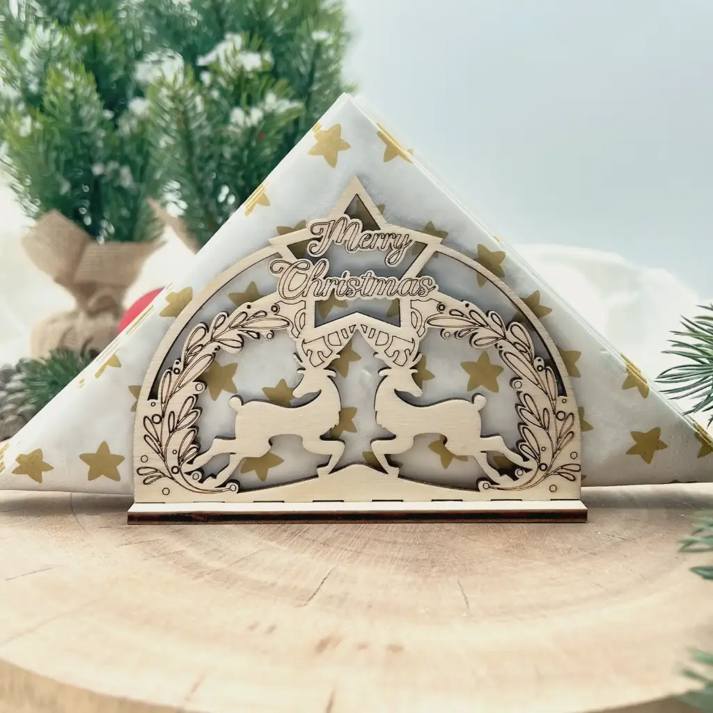 [A01300] Serviettenhalter aus Holz - Rentiere zu Weihnachten