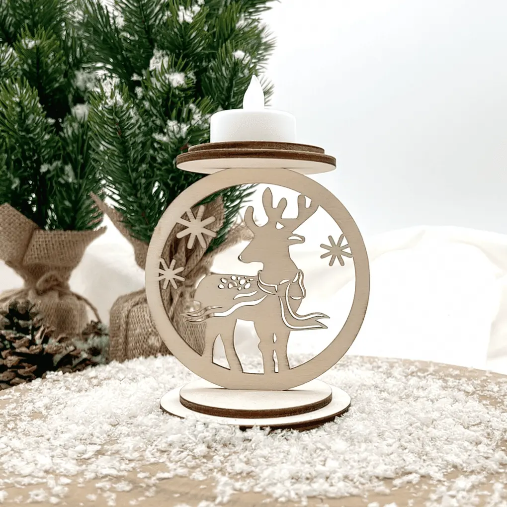 LED-Teelichthalter aus Holz – Rentier