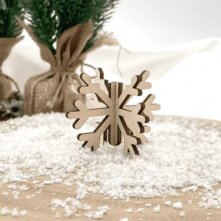 [A01304] LED-Teelichthalter aus Holz – Schneeflocke