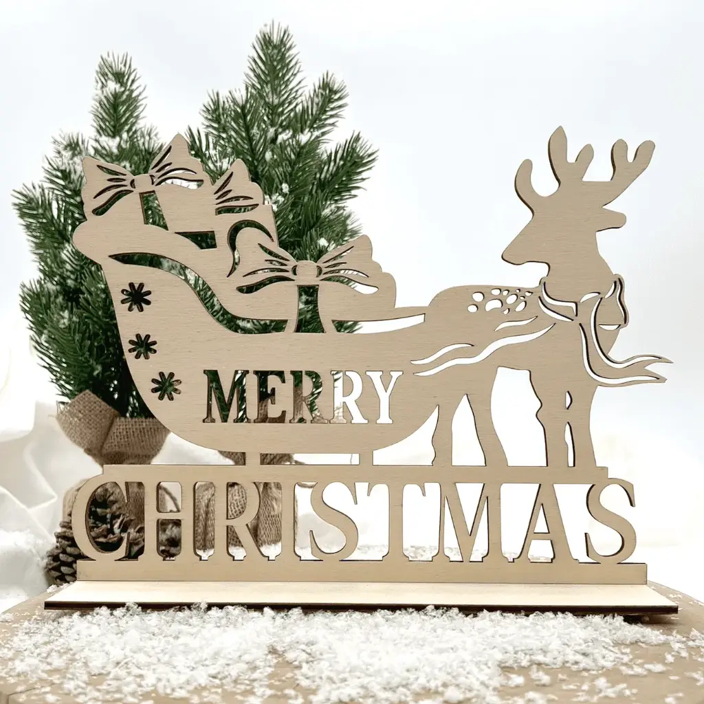 [A01315] Weihnachtsaufsteller aus Holz – Santas Schlitten