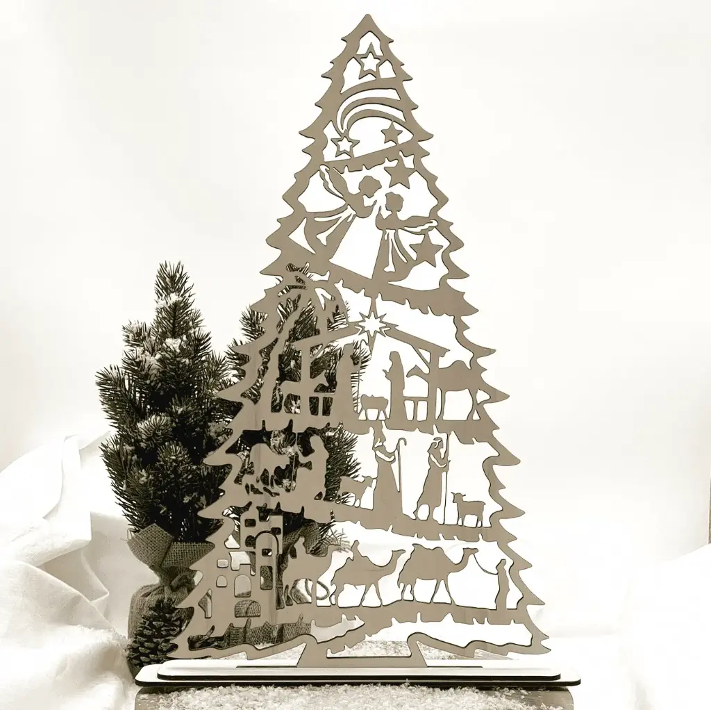Weihnachtsaufsteller aus Holz – Baum der Weihnachtsgeschichte