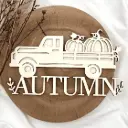 Herbst Deko aus Holz – Truck mit Kürbis