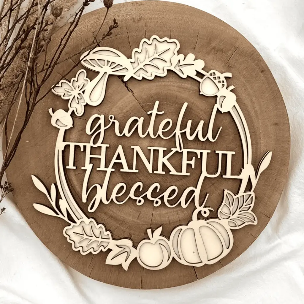 Herbst Deko aus Holz „Dankbar & Gesegnet“ – dekoratives Holzschild