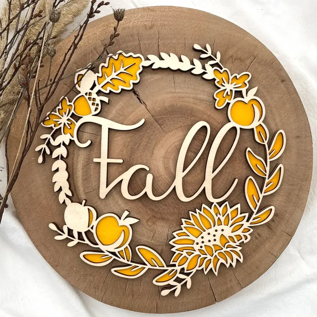 Herbst Deko aus Holz – Blätterkranz