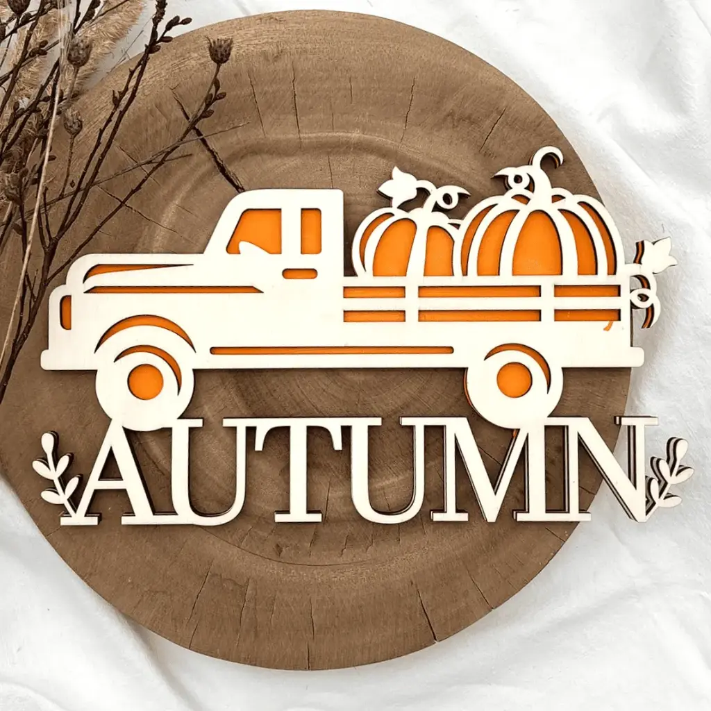 Herbst Deko aus Holz – Truck mit Kürbis