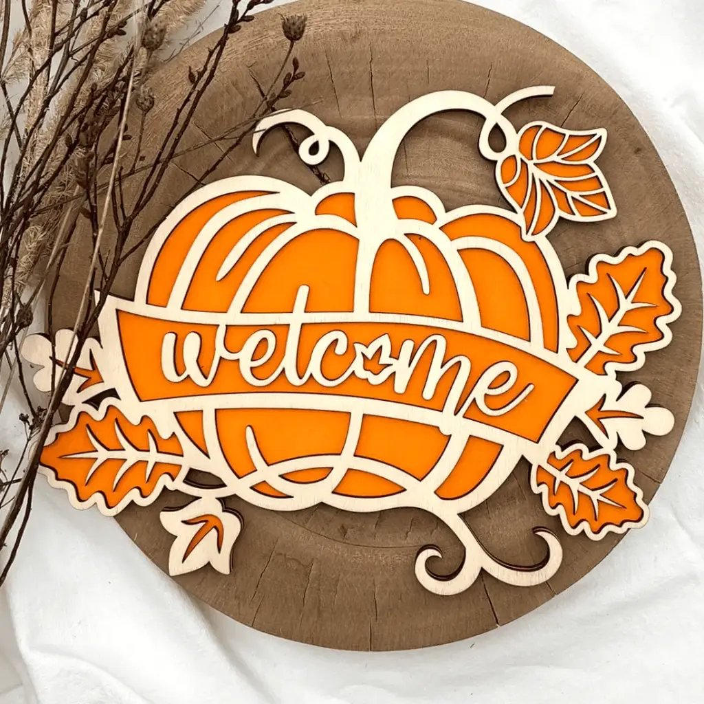 Herbst Deko aus Holz – Kürbis Willkommensschild
