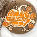 Herbst Deko aus Holz – Kürbis Willkommensschild