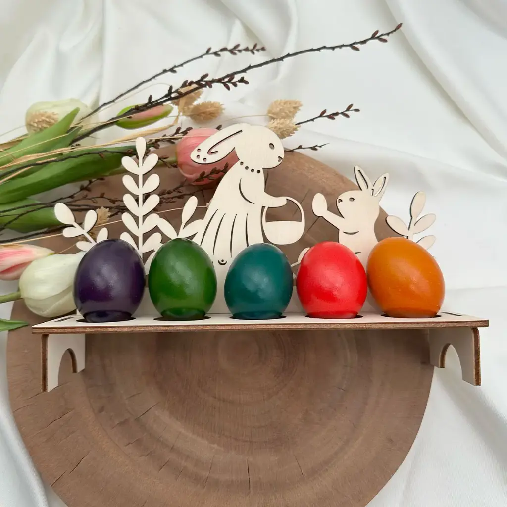 Osterei-Halter 5-fach mit Osterhasen aus Holz