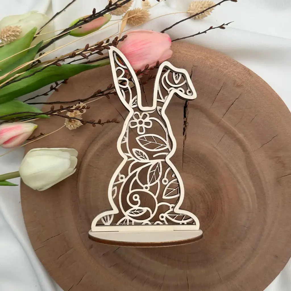 [A01454] Osterhasensteher Frühlingshase aus Holz – Osterdeko (Pappelholz)