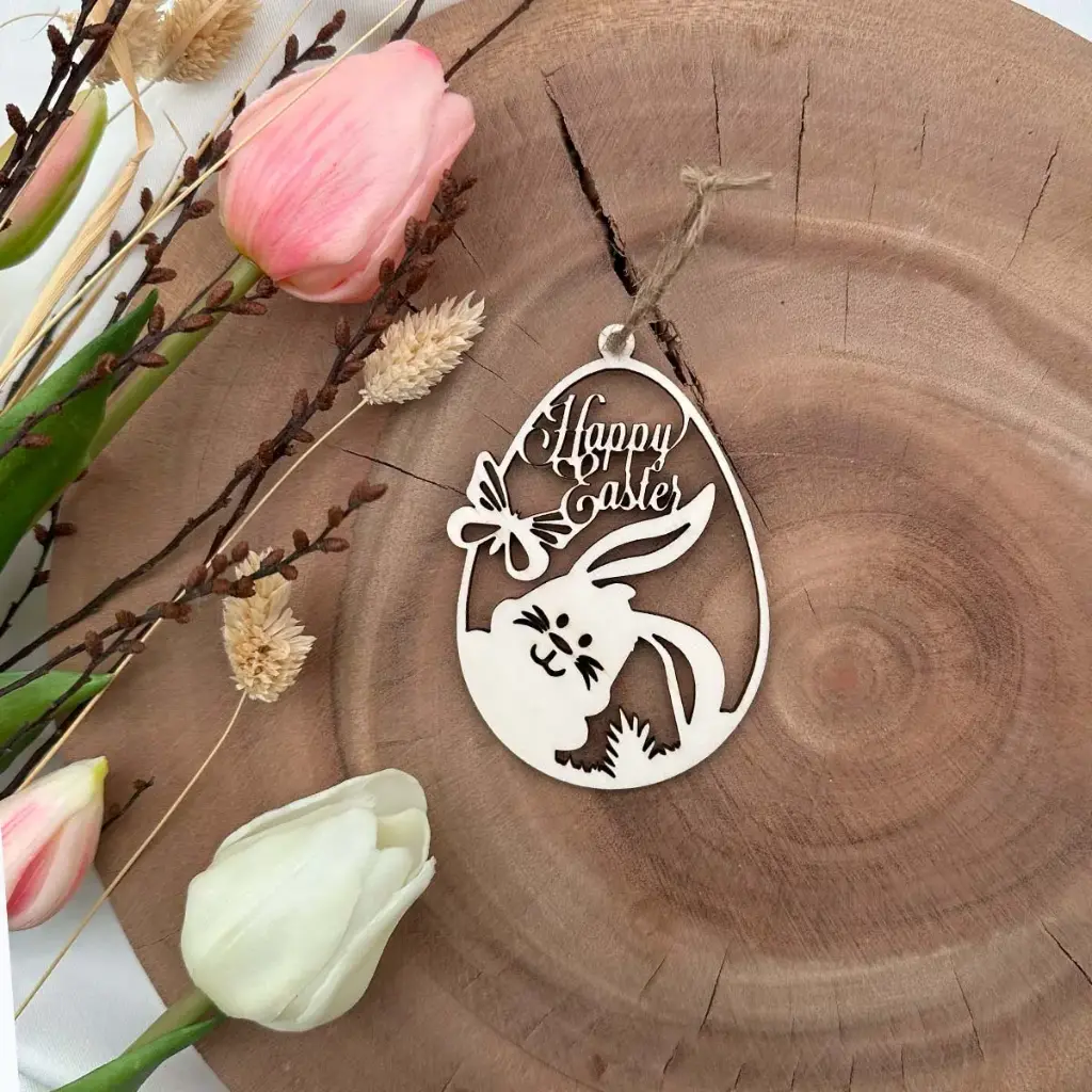 [A01455] Osteranhänger „Happy Easter“ aus Holz – Osterdeko