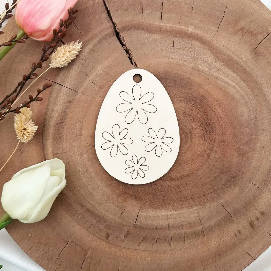 [A01464] Osteranhänger Ei mit Blumen aus Holz – DIY Osterdeko