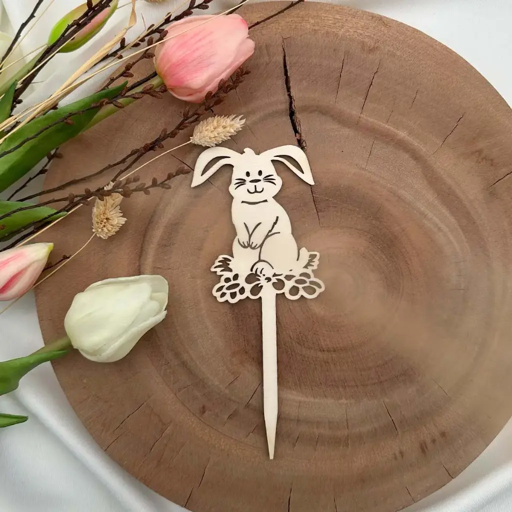 [A01466] Osterstecker Lachhase aus Holz – Deko fürs Osternest