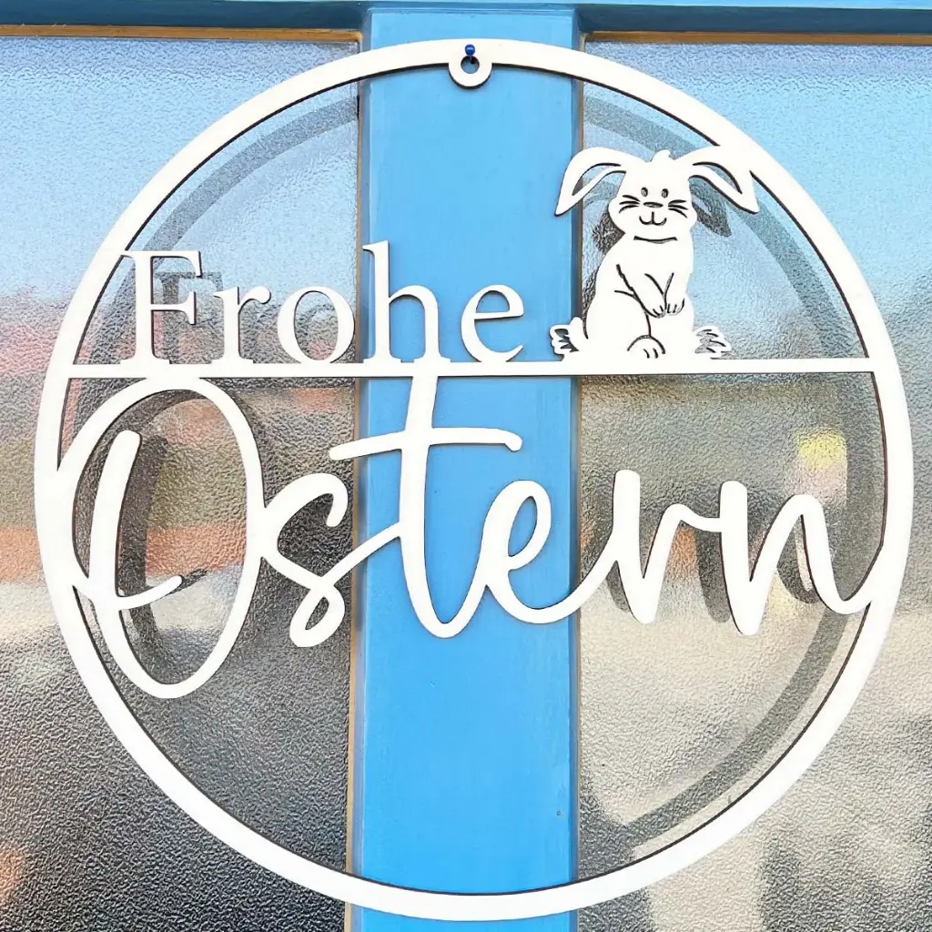 Türkranz „Frohe Ostern“ - Hasenmotiv aus Holz