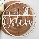 Türkranz aus Holz „Frohe Ostern“ mit Hasenmotiv