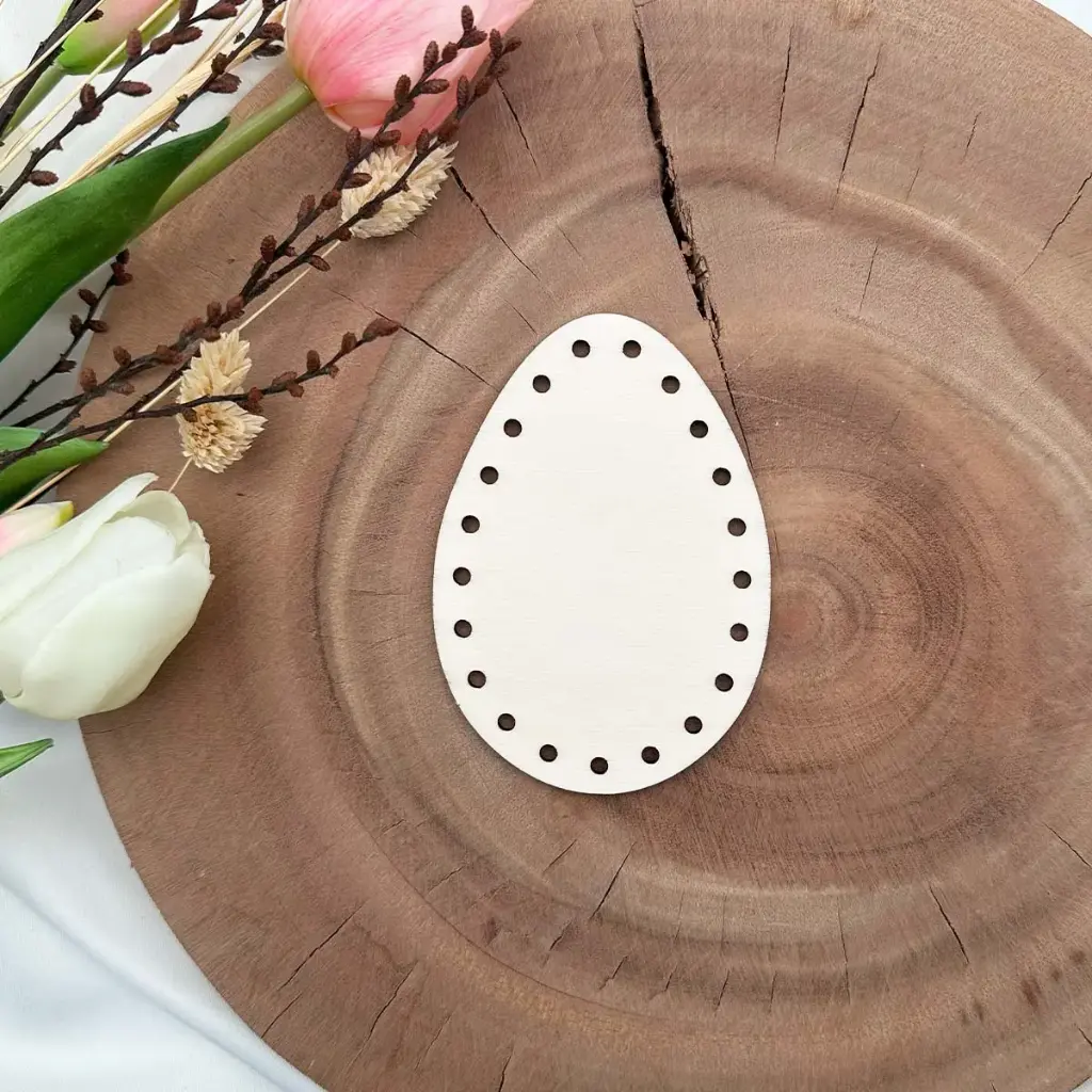 [A01500] Oster-Stickvorlage Osterei mit Lochrand aus Holz – DIY Bastelvorlage