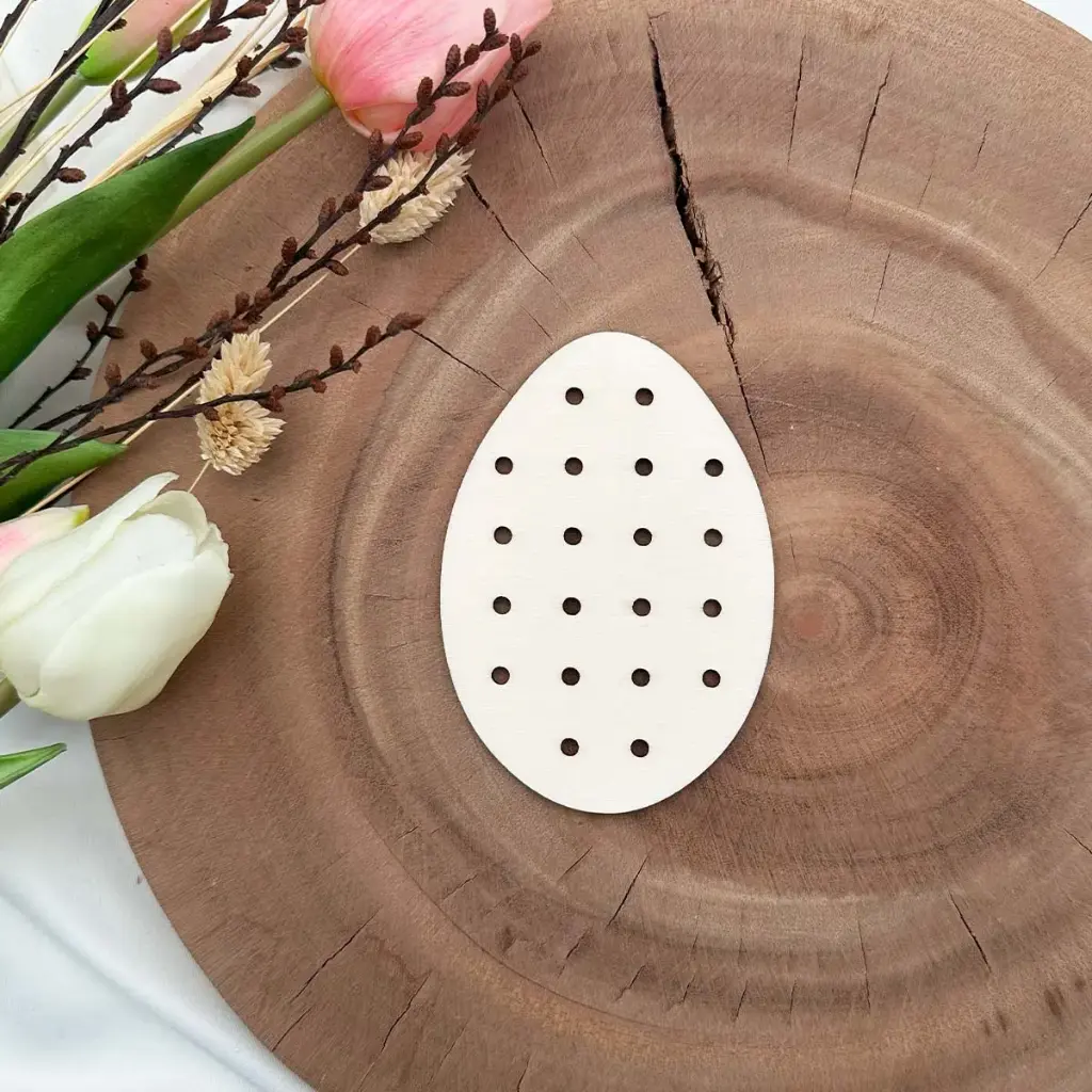 [A01501] Oster-Stickvorlage Osterei mit Punktmuster aus Holz – DIY Osterdeko
