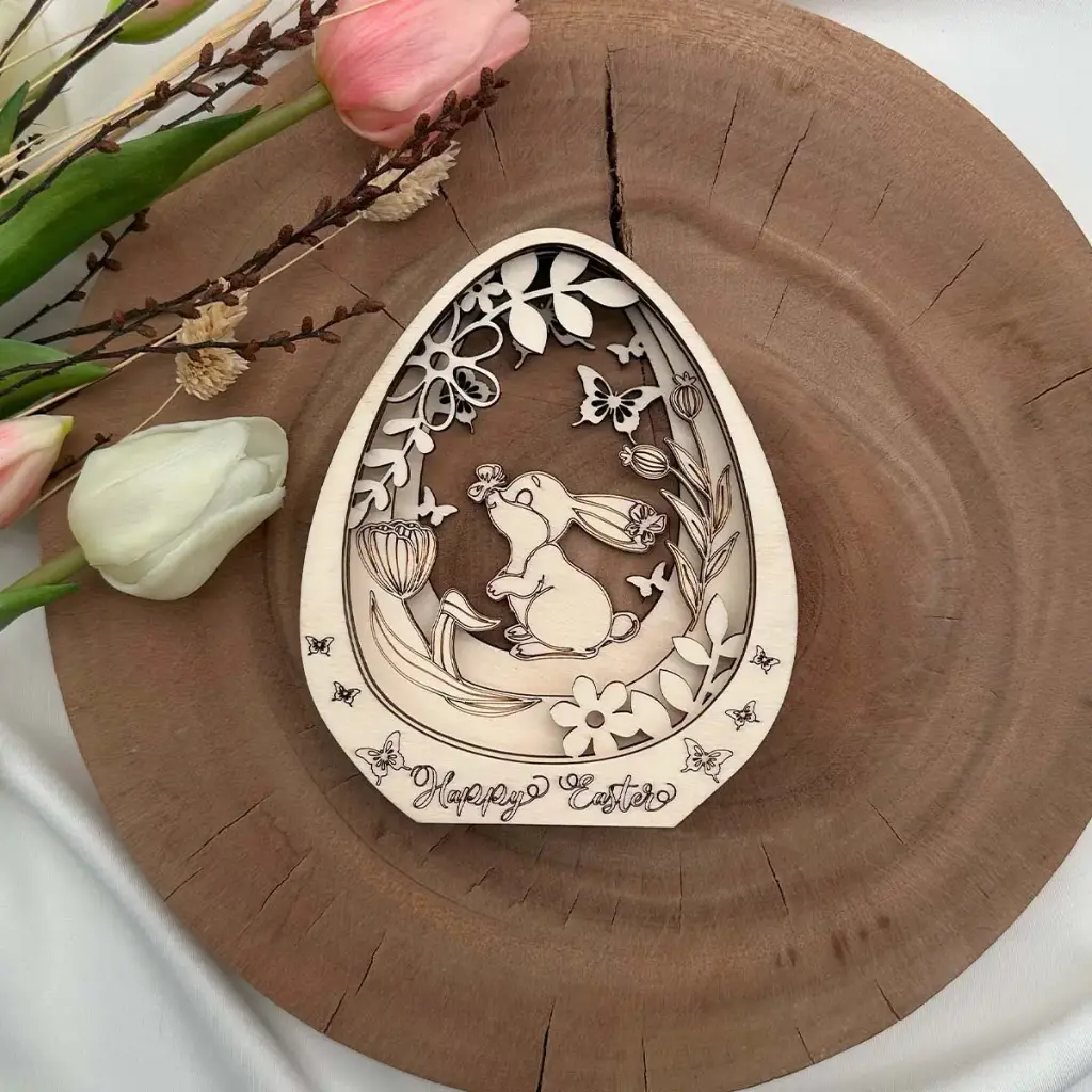 [A01506] 3D-Ostersteher Hasenparadies aus Holz – Osterdeko