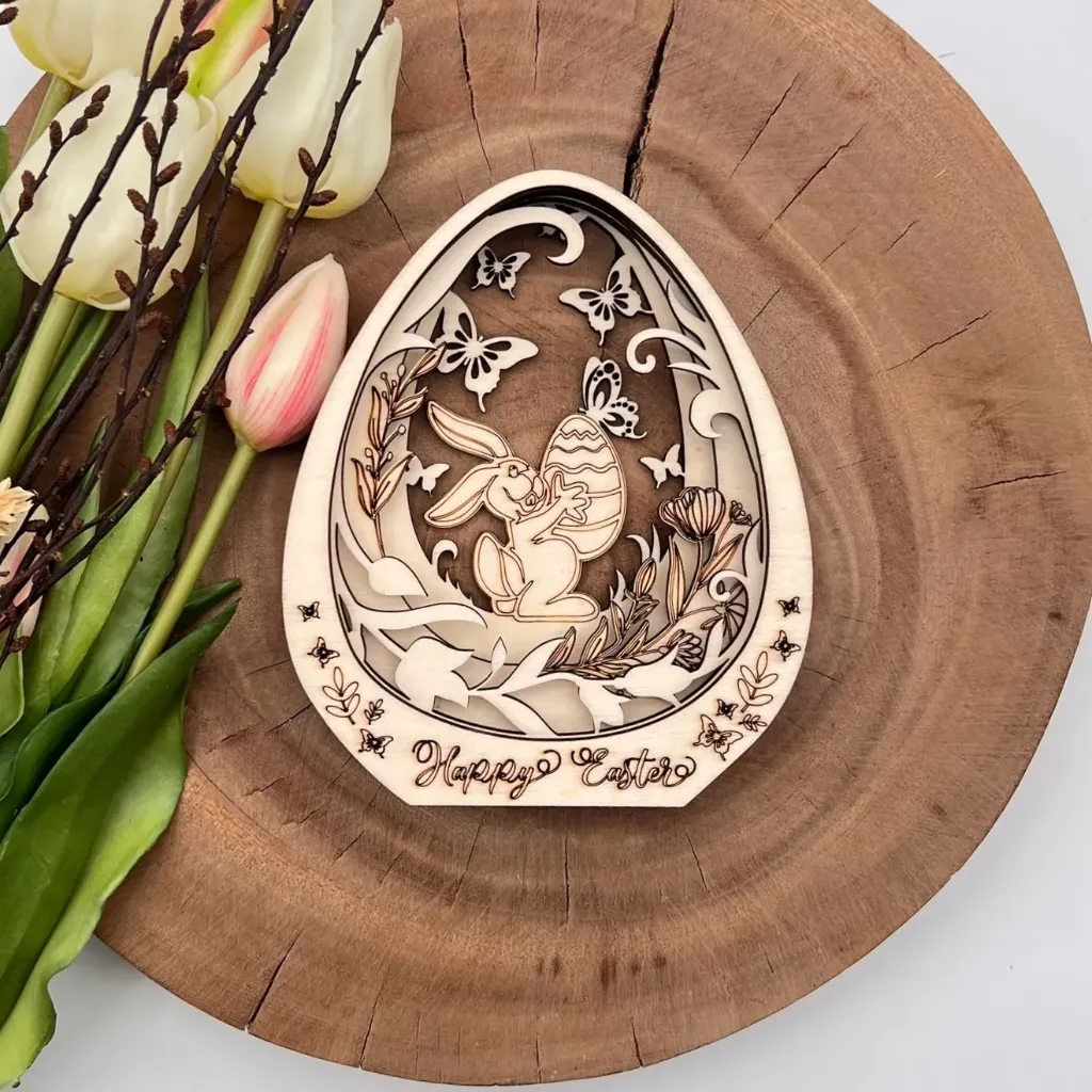 [A01514] 3D-Ostersteher Hasenglück aus Holz – Frühlingsdeko