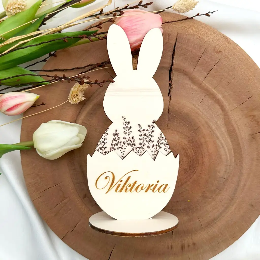 [P00046] Personalisierbarer Osterhasensteher mit Namen aus Holz