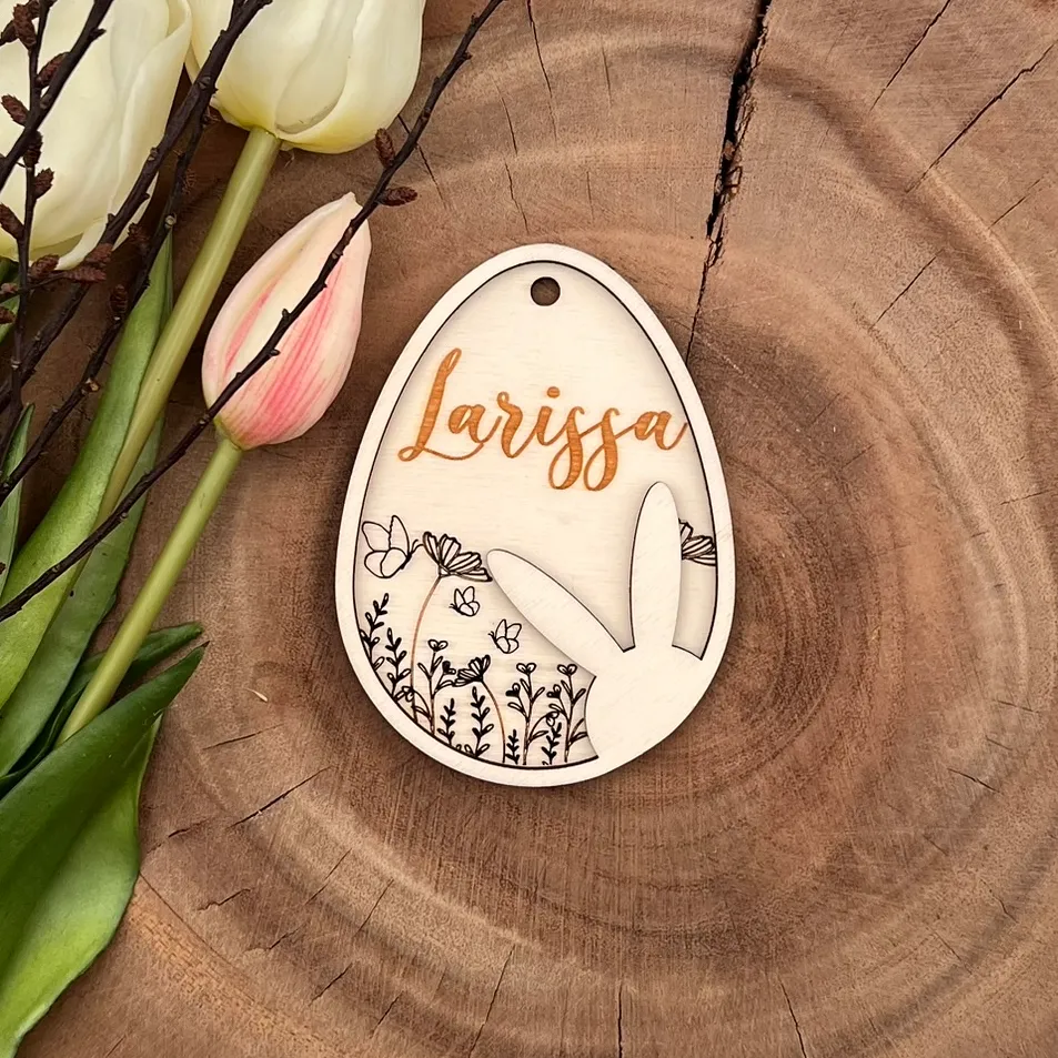 [P00044] Personalisierbarer Osteranhänger mit Namen aus Holz