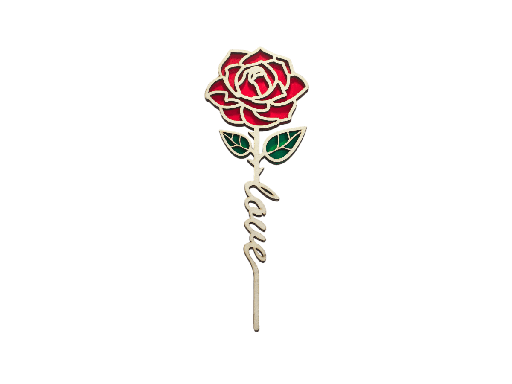 Rose mit „love“-Stängel