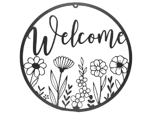 Türkranz „Welcome“ aus Holz mit Blumenmotiv