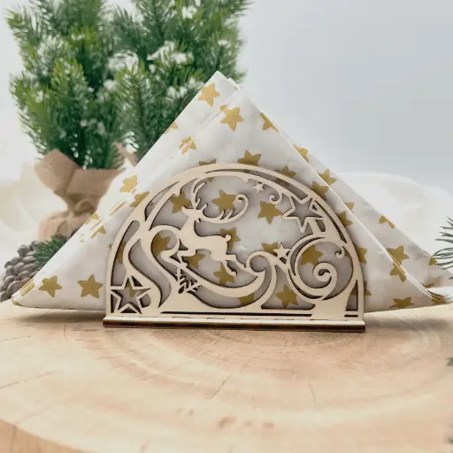 [A01296] Serviettenhalter aus Holz - Rentiertraum im Sternenflug