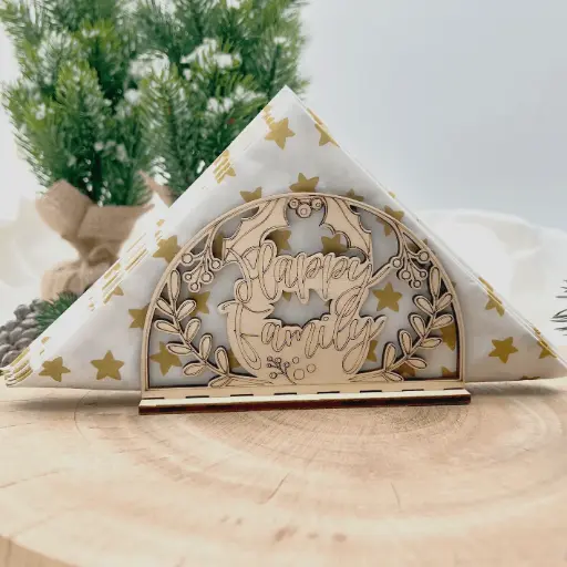 [A01299] Serviettenhalter aus Holz - Fröhliche Familienzeit