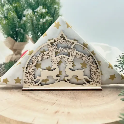 [A01300] Serviettenhalter aus Holz - Rentiere zu Weihnachten